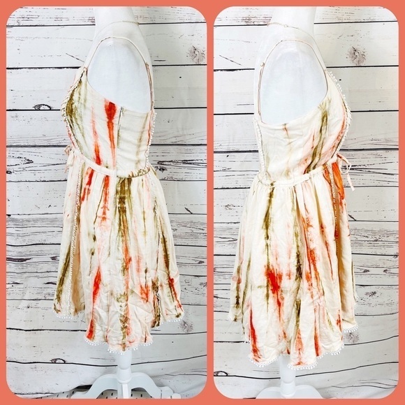 LULU’S i .madeline Cream Green Orange Pleat Dress - Picture 6 of 10